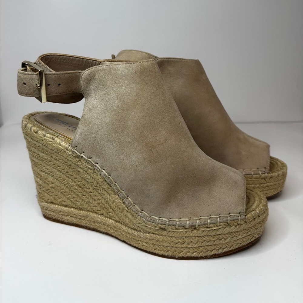 Kenneth Cole Womens Tan Suede Espadrille Peep Toe Wedge Platform Sz 8